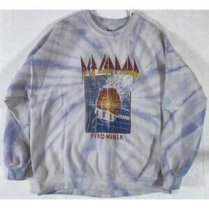 Def Leppard Pyromania Tie Dye Oversized Rock Crewneck Sweater Size S/M
